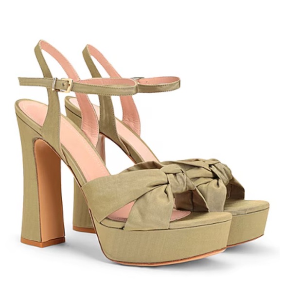 8 by YOOX brand Italy MOIRÉ PLATFORM SANDAL heels 38 olive golden green - Picture 2 of 14